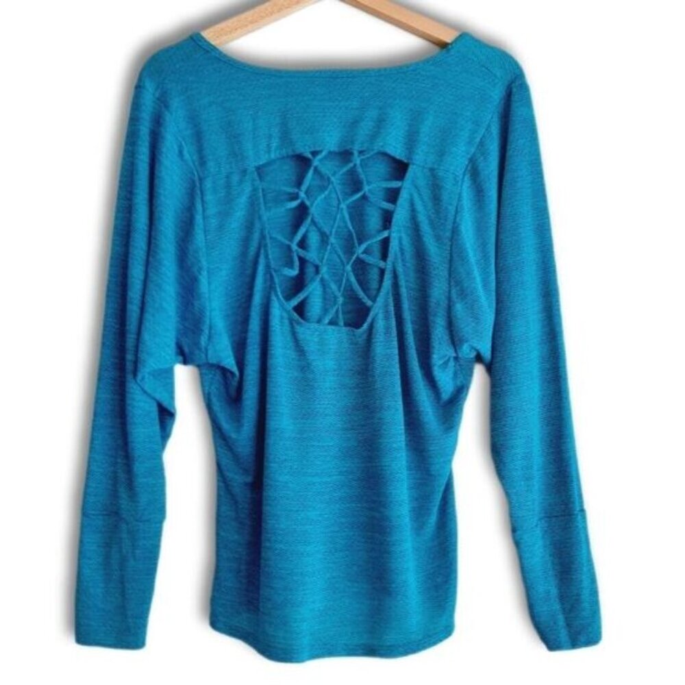 TRINA TURK | Recreation Athletic Back Cut-Out & Dolman Sleeve Top Blue Sz S